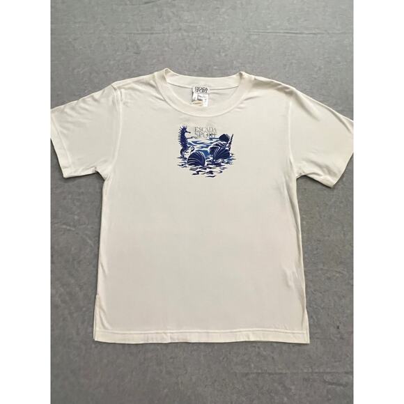 Escada Sport T-Shirt Men L Crewneck Seahorse Shell Graphic Embroidered Cream NWT - Picture 1 of 13